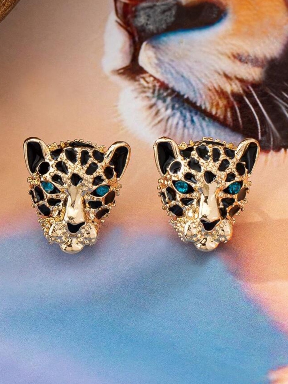Black and Gold Leopard Earrings, Cat Earrings, Cheetah Earrings, Leopard Studs